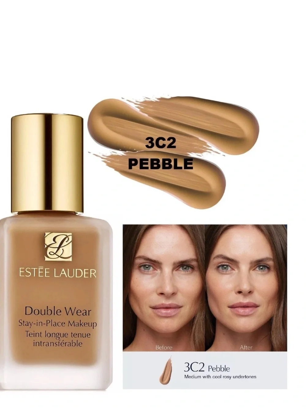 ESTEE LAUDER 3C2 PEBBLE DOUBLE WEAR STAY-IN-PLACE LIQUID FOUNDATION old formula